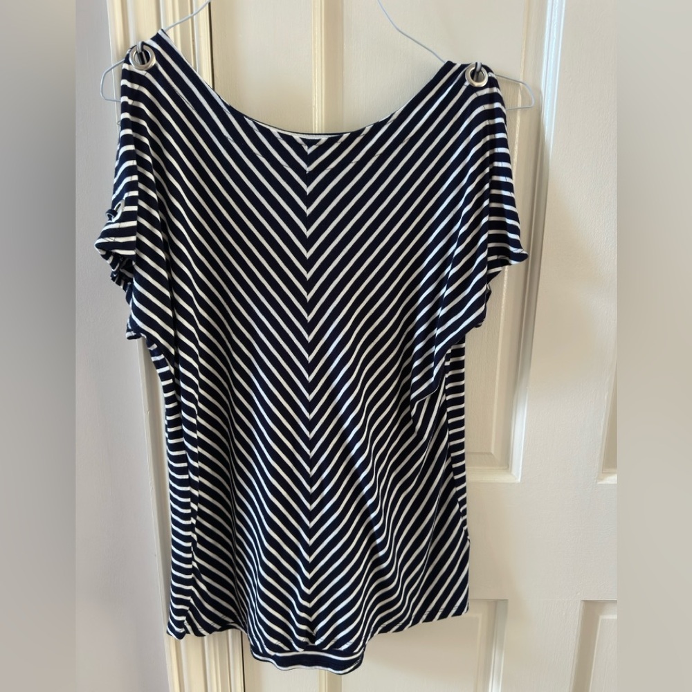2/$10 Cable & Gauge Striped Navy and White Top